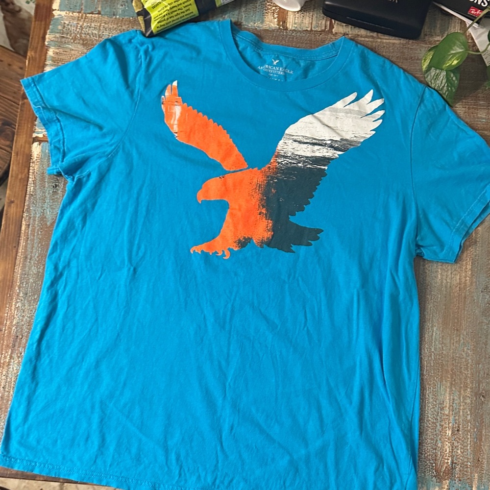 American Eagle Outfitters Turquoise Tee with Bold Eagle Graphic
